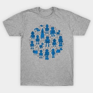 Robots in Space - Blue Circle T-Shirt